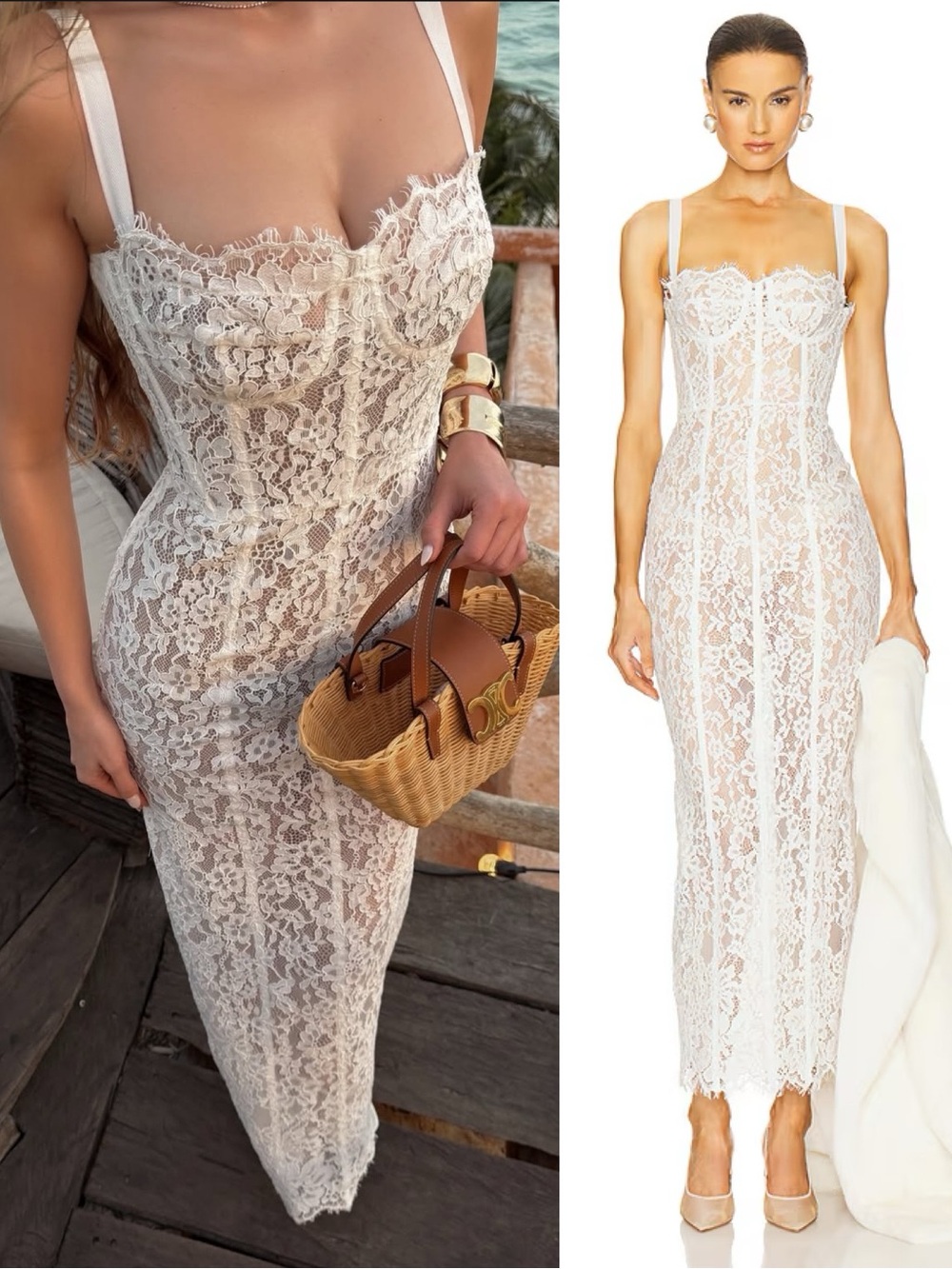 HELSA The Column Lace Sheer Dress White NEW with tag